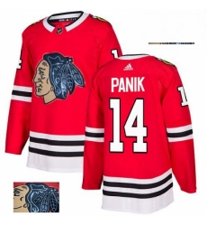 Mens Adidas Chicago Blackhawks 14 Richard Panik Authentic Red Fashion Gold NHL Jersey 