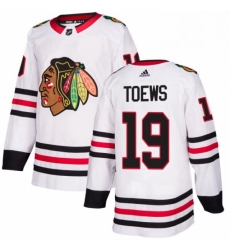 Mens Adidas Chicago Blackhawks 19 Jonathan Toews Authentic White Away NHL Jersey 