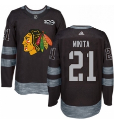 Mens Adidas Chicago Blackhawks 21 Stan Mikita Authentic Black 1917 2017 100th Anniversary NHL Jersey 