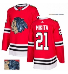 Mens Adidas Chicago Blackhawks 21 Stan Mikita Authentic Red Fashion Gold NHL Jersey 