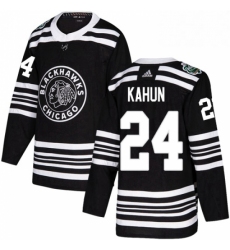 Mens Adidas Chicago Blackhawks 24 Dominik Kahun Black Authentic 2019 Winter Classic Stitched NHL Jersey 