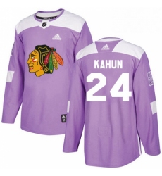 Mens Adidas Chicago Blackhawks 24 Dominik Kahun Purple Authentic Fights Cancer Stitched NHL Jersey 