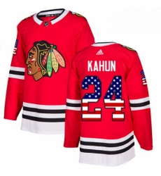 Mens Adidas Chicago Blackhawks 24 Dominik Kahun Red Home Authentic USA Flag Stitched NHL Jersey 