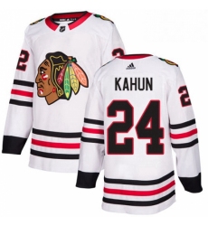 Mens Adidas Chicago Blackhawks 24 Dominik Kahun White Road Authentic Stitched NHL Jersey 