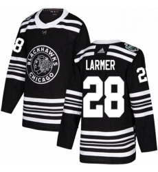 Mens Adidas Chicago Blackhawks 28 Steve Larmer Authentic Black 2019 Winter Classic NHL Jersey 