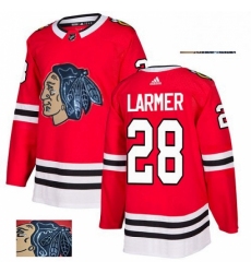 Mens Adidas Chicago Blackhawks 28 Steve Larmer Authentic Red Fashion Gold NHL Jersey 