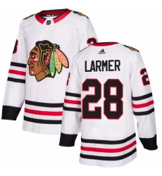 Mens Adidas Chicago Blackhawks 28 Steve Larmer Authentic White Away NHL Jersey 