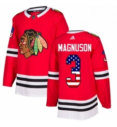 Mens Adidas Chicago Blackhawks 3 Keith Magnuson Authentic Red USA Flag Fashion NHL Jersey 