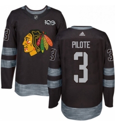 Mens Adidas Chicago Blackhawks 3 Pierre Pilote Authentic Black 1917 2017 100th Anniversary NHL Jersey 