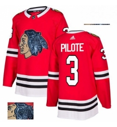 Mens Adidas Chicago Blackhawks 3 Pierre Pilote Authentic Red Fashion Gold NHL Jersey 