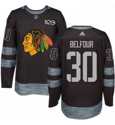 Mens Adidas Chicago Blackhawks 30 ED Belfour Authentic Black 1917 2017 100th Anniversary NHL Jersey 