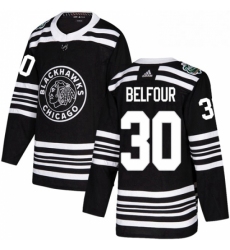 Mens Adidas Chicago Blackhawks 30 ED Belfour Authentic Black 2019 Winter Classic NHL Jersey 