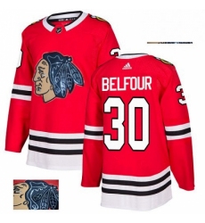 Mens Adidas Chicago Blackhawks 30 ED Belfour Authentic Red Fashion Gold NHL Jersey 