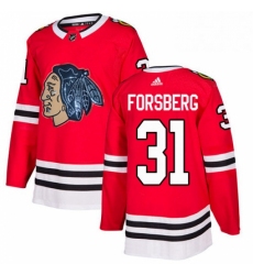Mens Adidas Chicago Blackhawks 31 Anton Forsberg Authentic Red Fashion Gold NHL Jersey 