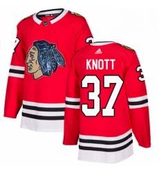 Mens Adidas Chicago Blackhawks 37 Graham Knott Authentic Red Fashion Gold NHL Jersey 