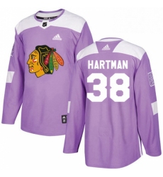 Mens Adidas Chicago Blackhawks 38 Ryan Hartman Authentic Purple Fights Cancer Practice NHL Jersey 