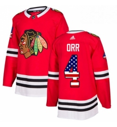 Mens Adidas Chicago Blackhawks 4 Bobby Orr Authentic Red USA Flag Fashion NHL Jersey 