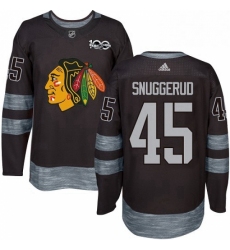 Mens Adidas Chicago Blackhawks 45 Luc Snuggerud Authentic Black 1917 2017 100th Anniversary NHL Jersey 