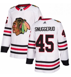 Mens Adidas Chicago Blackhawks 45 Luc Snuggerud Authentic White Away NHL Jersey 