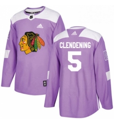 Mens Adidas Chicago Blackhawks 5 Adam Clendening Authentic Purple Fights Cancer Practice NHL Jersey 