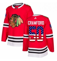 Mens Adidas Chicago Blackhawks 50 Corey Crawford Authentic Red USA Flag Fashion NHL Jersey 