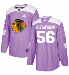Mens Adidas Chicago Blackhawks 56 Erik Gustafsson Authentic Purple Fights Cancer Practice NHL Jersey 