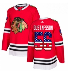 Mens Adidas Chicago Blackhawks 56 Erik Gustafsson Authentic Red USA Flag Fashion NHL Jersey 