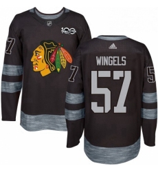 Mens Adidas Chicago Blackhawks 57 Tommy Wingels Authentic Black 1917 2017 100th Anniversary NHL Jersey 