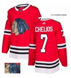 Mens Adidas Chicago Blackhawks 7 Chris Chelios Authentic Red Fashion Gold NHL Jersey 