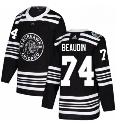 Mens Adidas Chicago Blackhawks 74 Nicolas Beaudin Authentic Black 2019 Winter Classic NHL Jerse