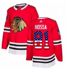 Mens Adidas Chicago Blackhawks 81 Marian Hossa Authentic Red USA Flag Fashion NHL Jersey 