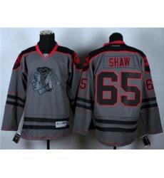 NHL Chicago Blackhawks #65 Shaw Cross Check Fashion Stitched NHL Grey jerseys