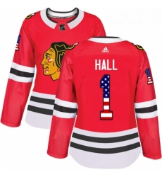 Womens Adidas Chicago Blackhawks 1 Glenn Hall Authentic Red USA Flag Fashion NHL Jersey 