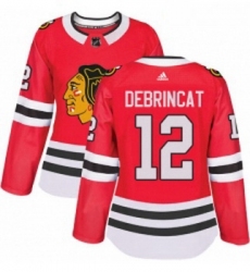 Womens Adidas Chicago Blackhawks 12 Alex DeBrincat Authentic Red Home NHL Jersey 