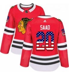 Womens Adidas Chicago Blackhawks 20 Brandon Saad Authentic Red USA Flag Fashion NHL Jersey 