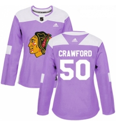 Womens Adidas Chicago Blackhawks 50 Corey Crawford Authentic Purple Fights Cancer Practice NHL Jersey 