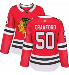 Womens Adidas Chicago Blackhawks 50 Corey Crawford Authentic Red Home NHL Jersey 