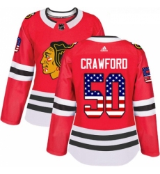 Womens Adidas Chicago Blackhawks 50 Corey Crawford Authentic Red USA Flag Fashion NHL Jersey 
