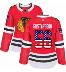 Womens Adidas Chicago Blackhawks 56 Erik Gustafsson Authentic Red USA Flag Fashion NHL Jersey 