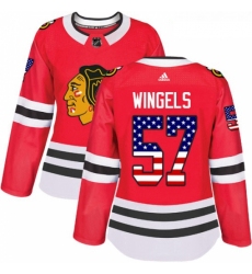 Womens Adidas Chicago Blackhawks 57 Tommy Wingels Authentic Red USA Flag Fashion NHL Jersey 