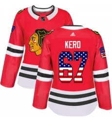 Womens Adidas Chicago Blackhawks 67 Tanner Kero Authentic Red USA Flag Fashion NHL Jersey 