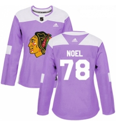 Womens Adidas Chicago Blackhawks 78 Nathan Noel Authentic Purple Fights Cancer Practice NHL Jersey 