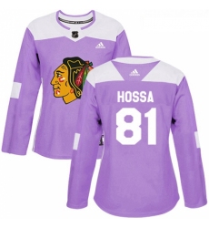 Womens Adidas Chicago Blackhawks 81 Marian Hossa Authentic Purple Fights Cancer Practice NHL Jersey 