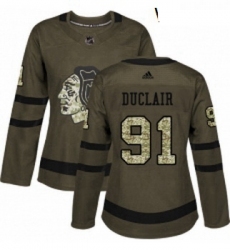 Womens Adidas Chicago Blackhawks 91 Anthony Duclair Authentic Green Salute to Service NHL Jersey 