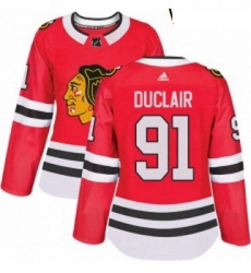 Womens Adidas Chicago Blackhawks 91 Anthony Duclair Authentic Red Home NHL Jersey 
