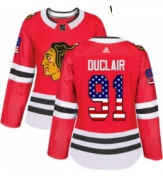 Womens Adidas Chicago Blackhawks 91 Anthony Duclair Authentic Red USA Flag Fashion NHL Jersey 