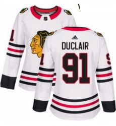 Womens Adidas Chicago Blackhawks 91 Anthony Duclair Authentic White Away NHL Jersey 