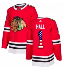 Youth Adidas Chicago Blackhawks 1 Glenn Hall Authentic Red USA Flag Fashion NHL Jersey 