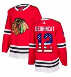 Youth Adidas Chicago Blackhawks 12 Alex DeBrincat Authentic Red USA Flag Fashion NHL Jersey 