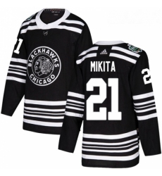 Youth Adidas Chicago Blackhawks 21 Stan Mikita Authentic Black 2019 Winter Classic NHL Jersey 
